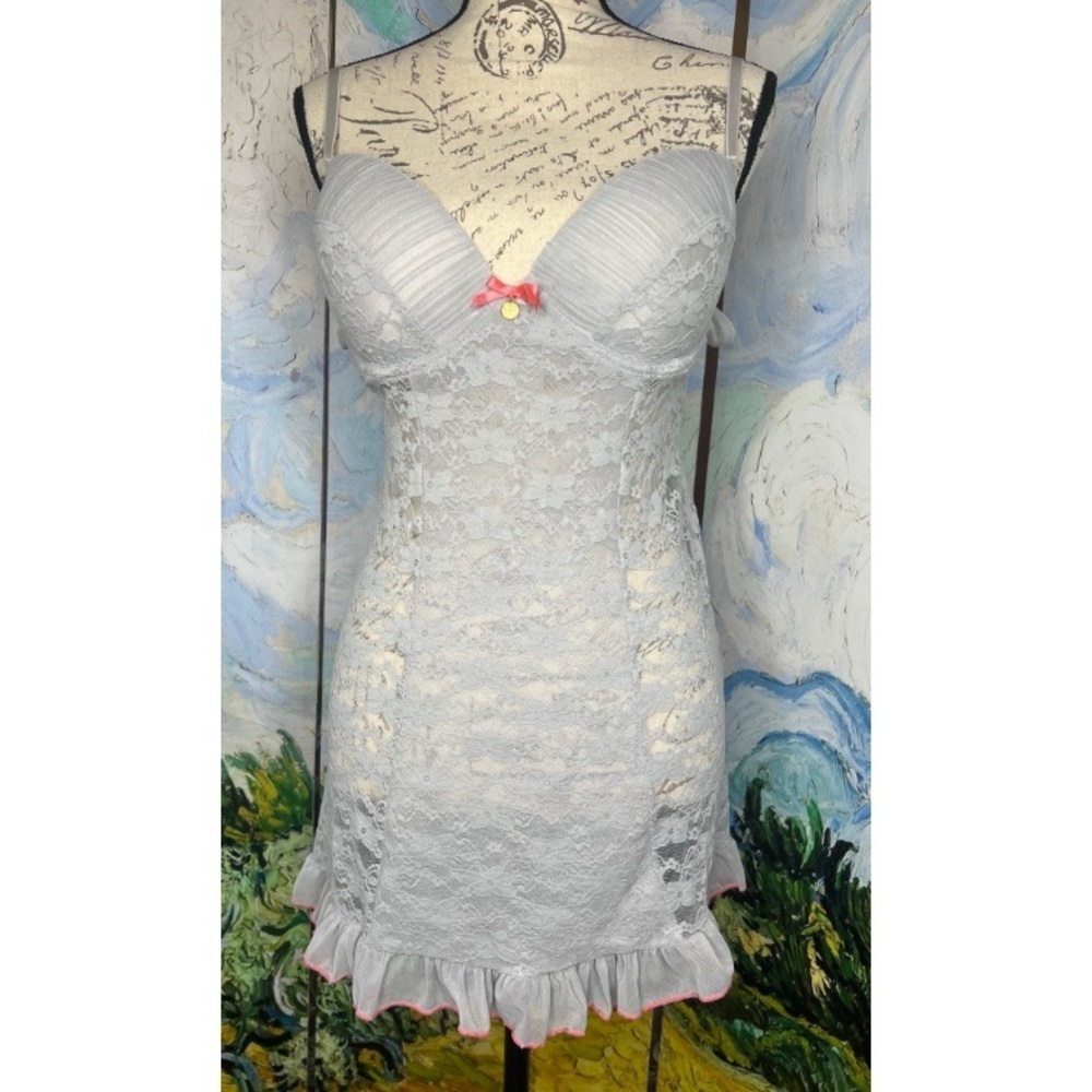 Jessica Simpson SZ L lilac & Pink Lace Chemise with Ruffled Hem